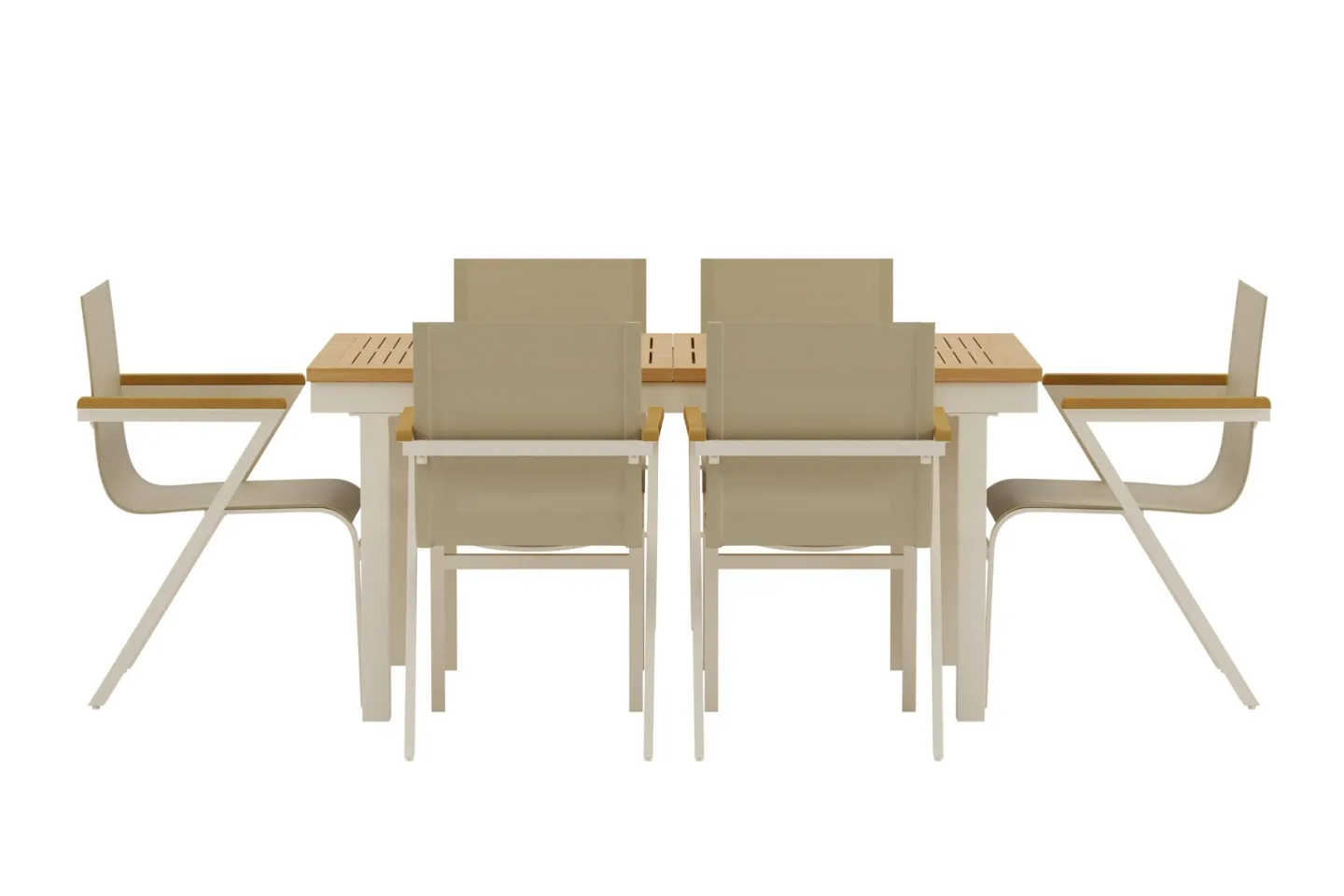 Panama Gartenset Tisch mit Auszug 90x160 cm Natur 6 Stühle beige.