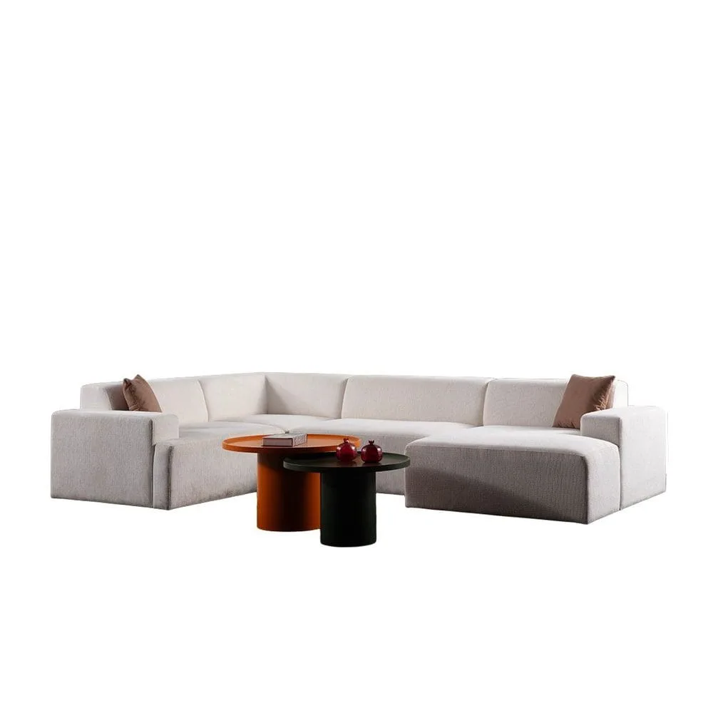 Branorin 5-sits Hörnsoffa med Divan - Brun/Vit