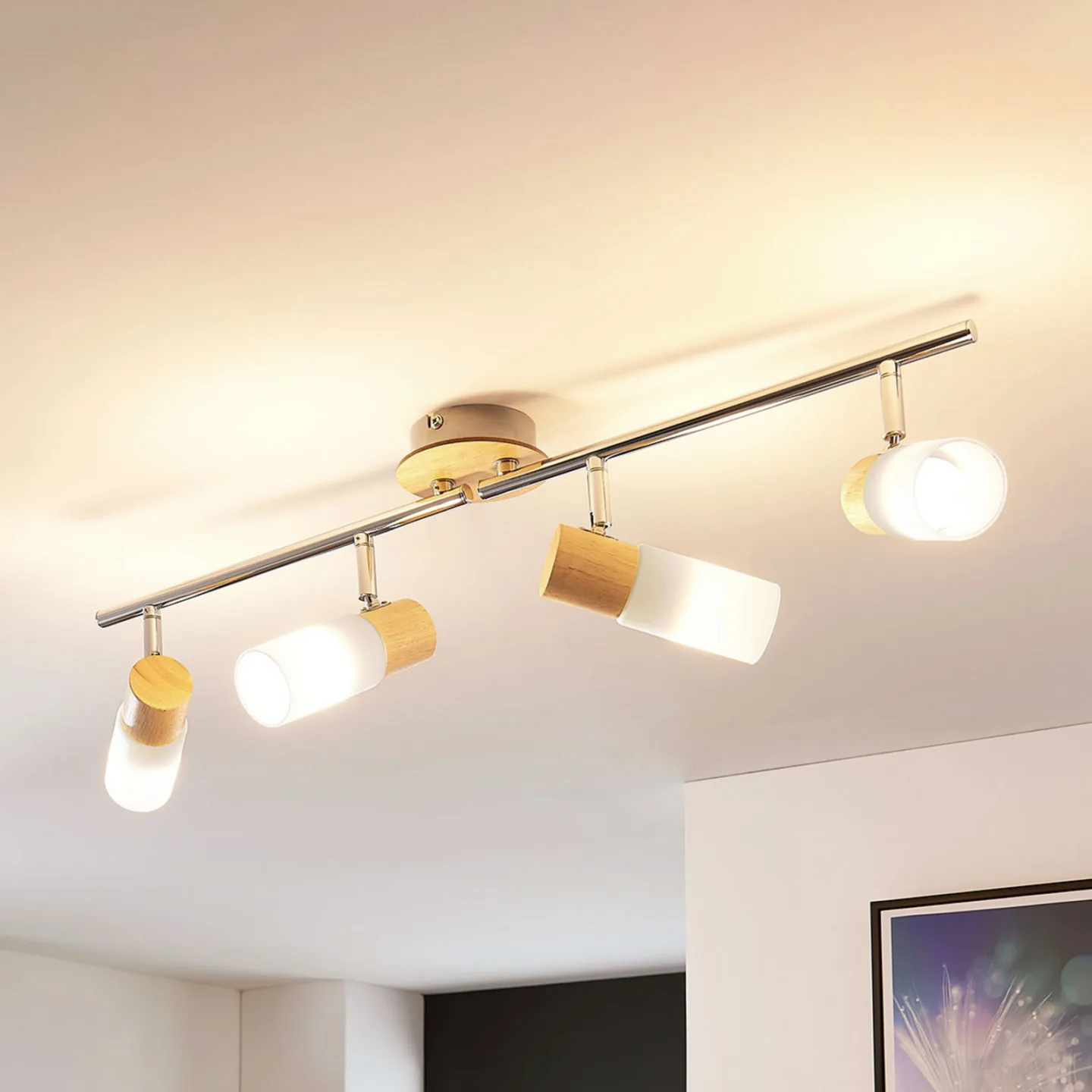 Christoph 4 Plafond Wood/White - Lindby - Vardagsrum - Lantlig / rustik - Trä - Med flera ljuskällor