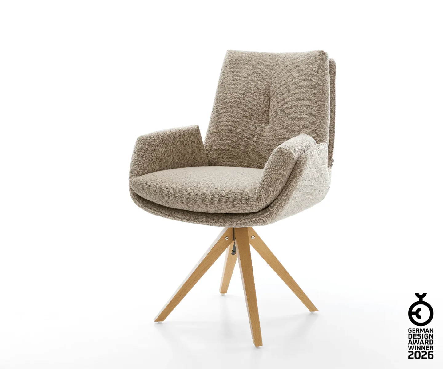 Drehstuhl Clea-Flex Bouclé Schlamm Holzgestell kantig Natur 360° drehbar
