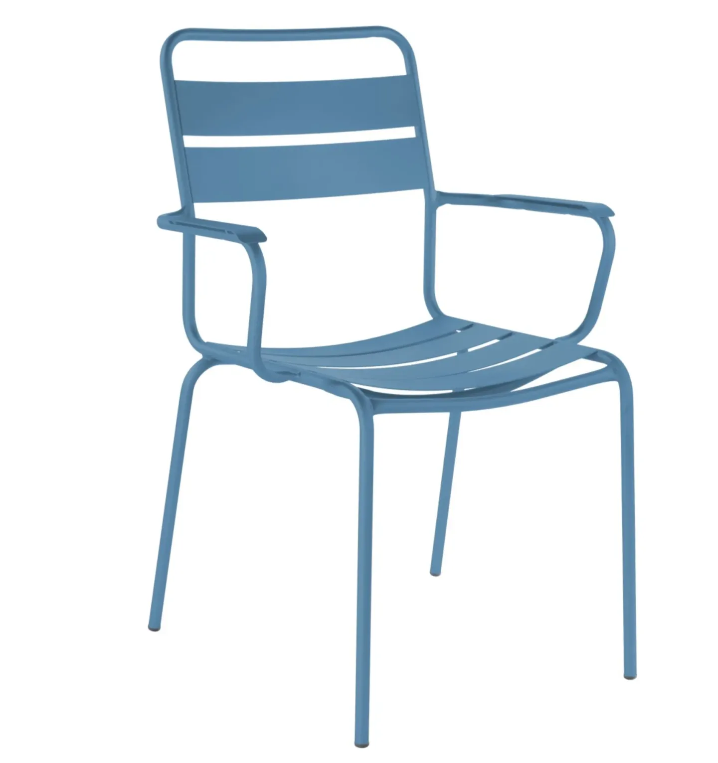 Schaffner Metall-Lattenstuhl Glarus mit Armlehne Blau | Schubiger Möbel
