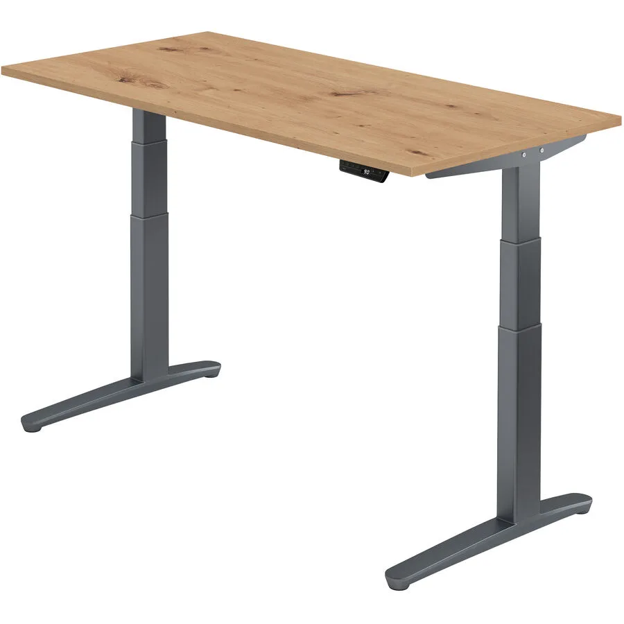 Schreibtisch Office Asteiche, grau Holzwerkstoff, Metall Höhenverstellbar B 160 T 80 cm