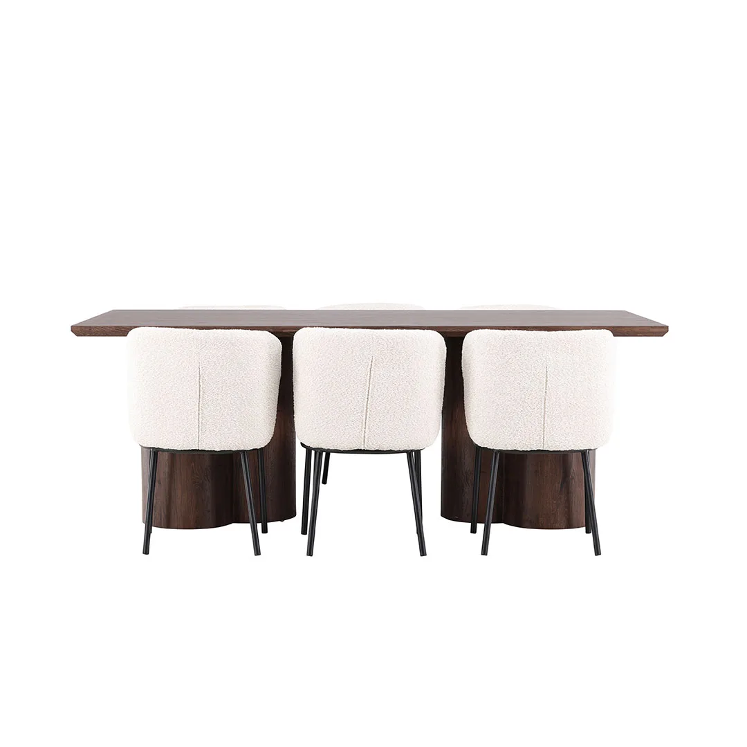 Olivia Essgruppe Tisch 100x210cm und 6 Boucle Stühle mocca.