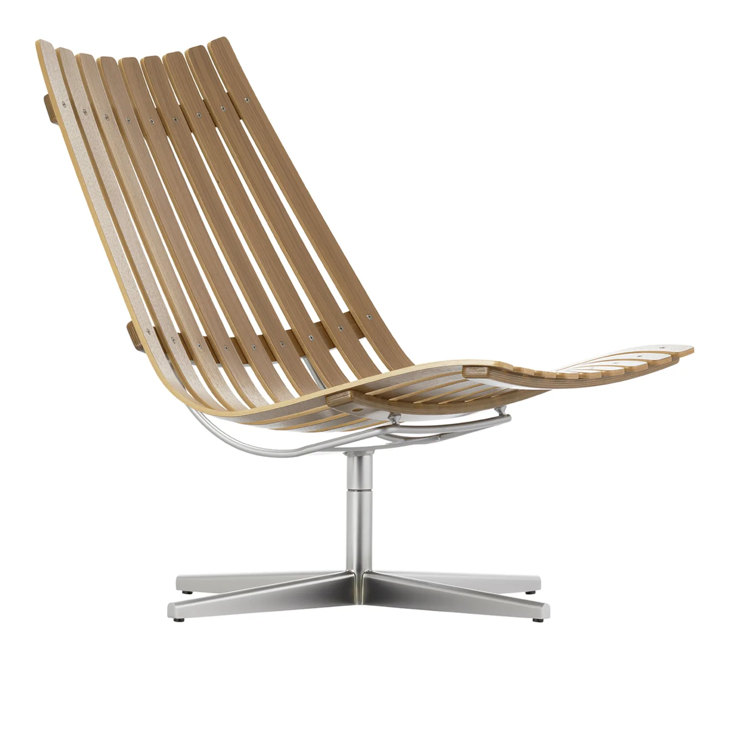 Fjordfiesta - Scandia Nett Swivel Natural Oak Veneer / Satin Chrome - Fåtöljer - Hans Brattrud - Träfärgad - Metall/Trä