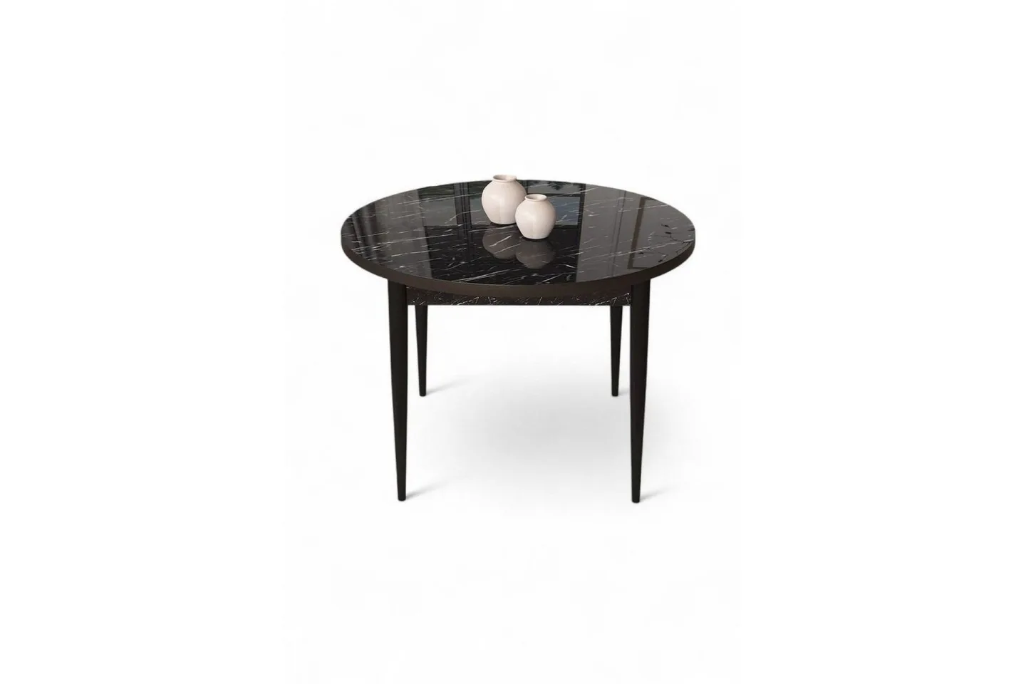 Kummer Matbord 90 cm Rund - Svart Marmor/Svart