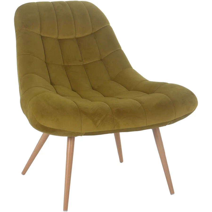 Sessel Bruce Gelb, Beige Samt, Metall B 76 cm T 85.6 cm H 85.6 cm