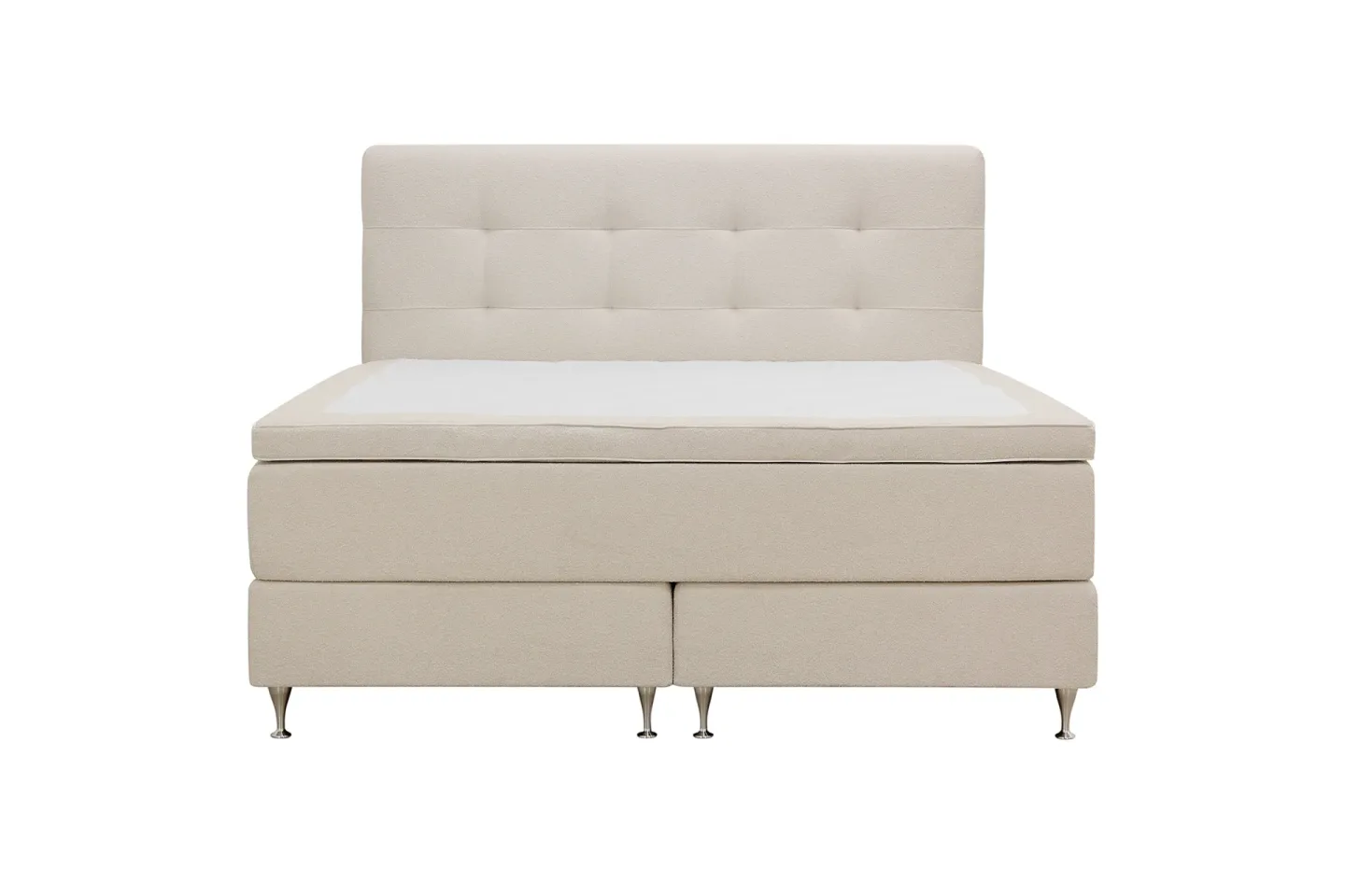HVILA Premium Komplett Sängpaket 160x200 cm Kontinentalsäng med Sänggavel - Ljusbeige Bouclé