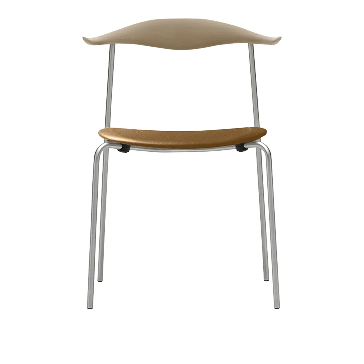 Carl Hansen - CH88P - Klädd sits, Tvålad Ek, Lädergrupp A Loke - 7050, Ben i Rostfritt stål - Matstolar - Hans J. Wegner - Brun - Metall/Trä