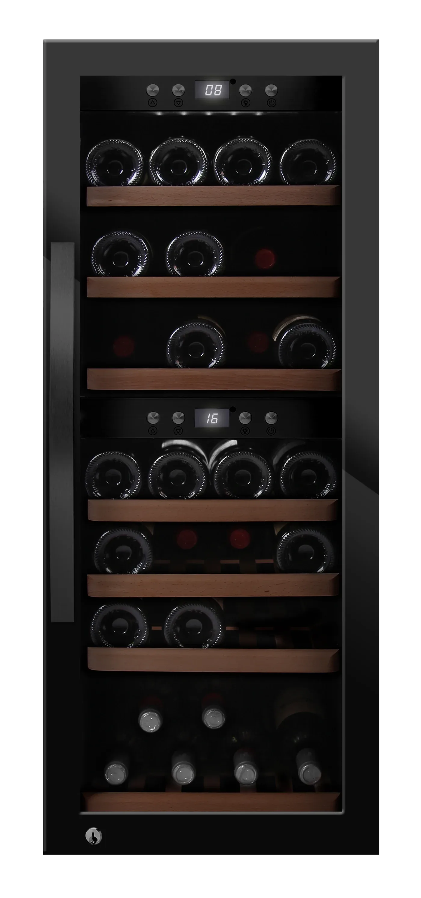 Weinkühlschrank freistehender abschließbarer , mQuvée WineExpert 38 Fullglass Black, schwarz, 2 Temperaturzonen