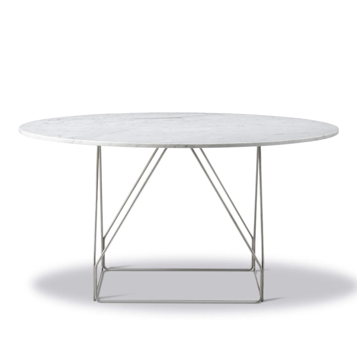 Fredericia Furniture - JG Table - Ø140 cm - White Carrara - Brushed stainless steel - Matbord - Jørgen Gammelgaard