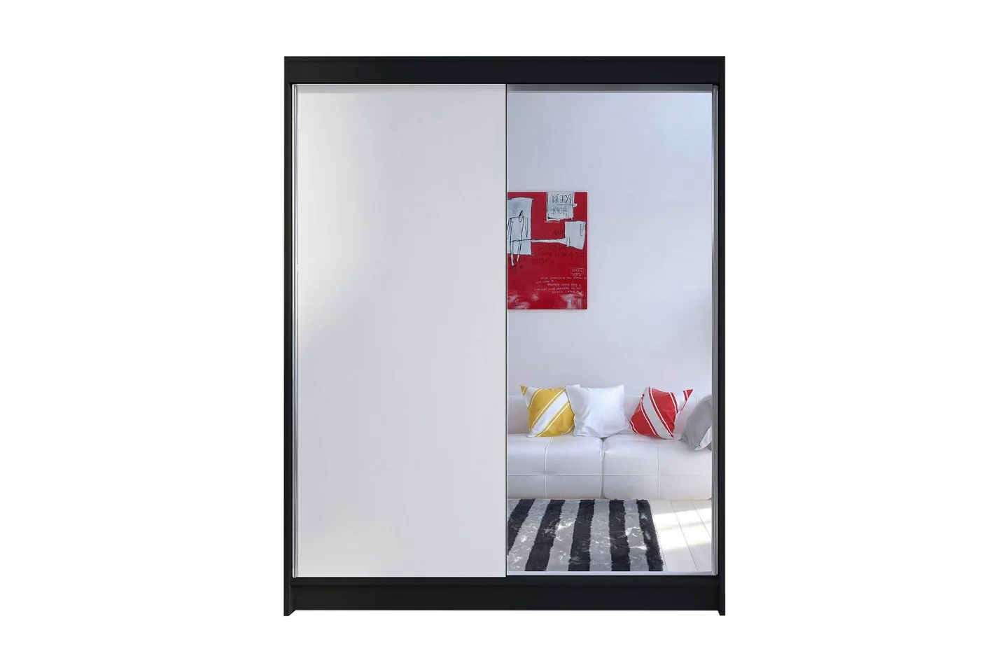 Camino Garderob 150x58x200 cm LED-belysning - Svart/Vit