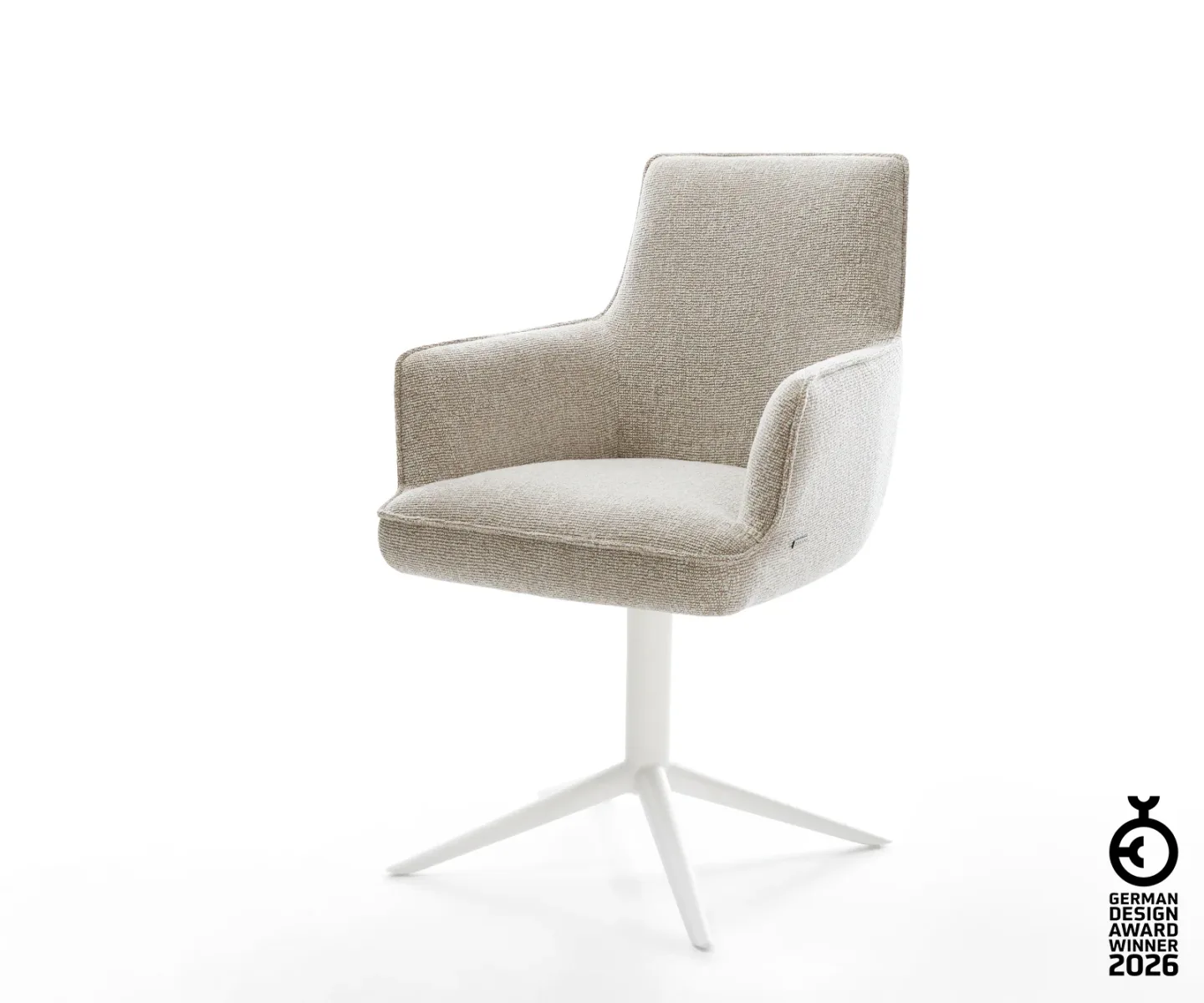 Drehstuhl Heira-Flex mit Armlehnen Webstoff Soft Beige Fußkreuz Weiß 360° drehbar Wippfunktion Taschenfederkern