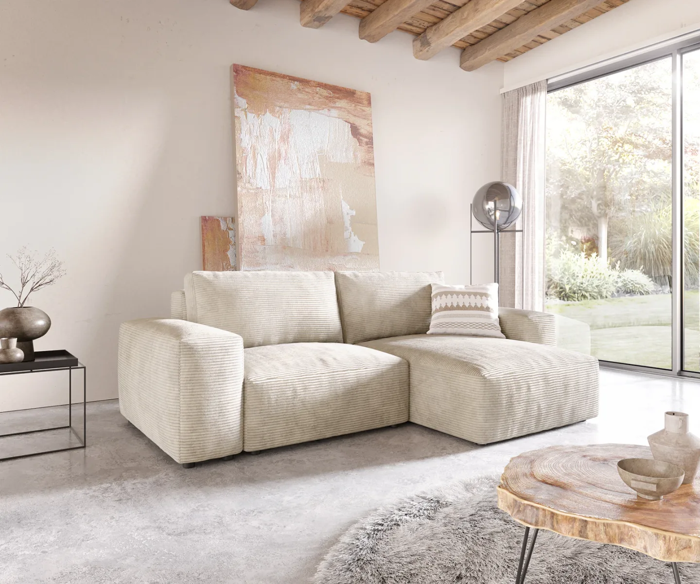 Ecksofa Lanzo 230x155 cm Cord Beige Recamiere variabel