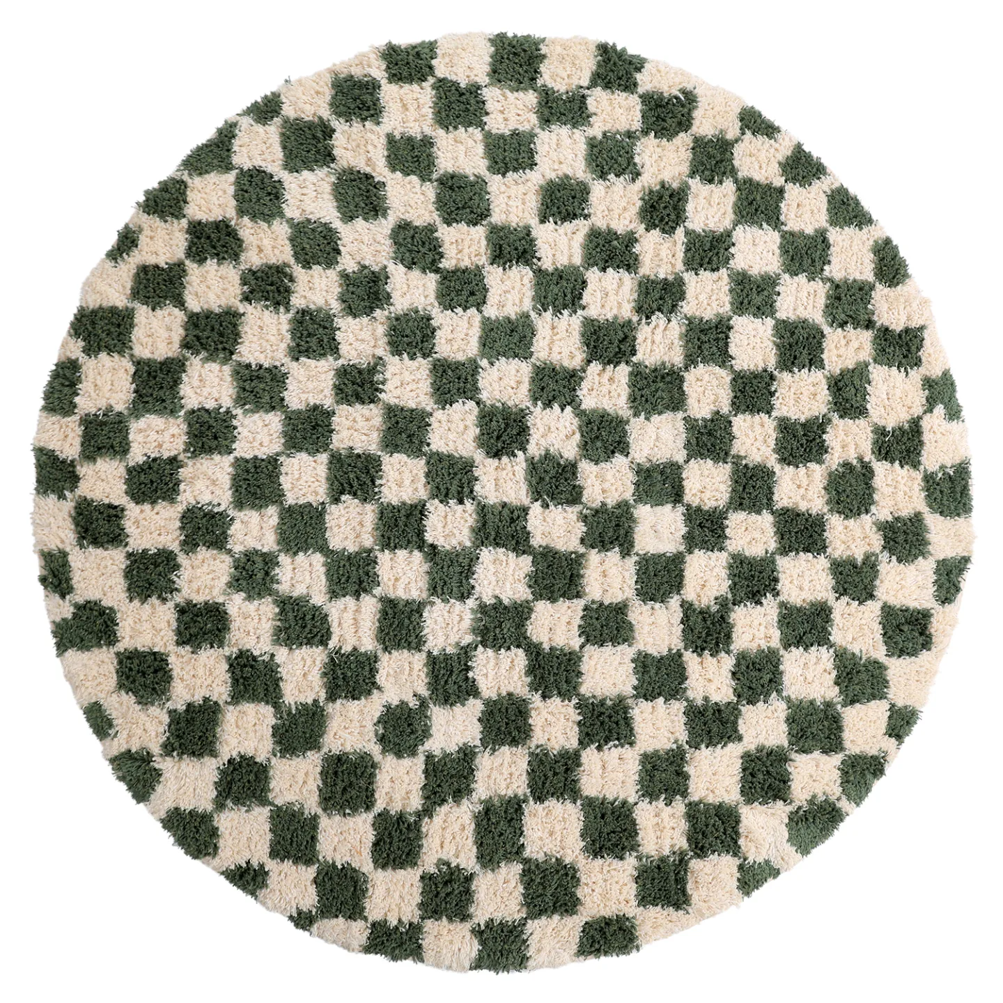 Rundt teppe - Methoni Check Cotton Shaggy (krem/grønn) (Størrelse: Ø 200 cm)