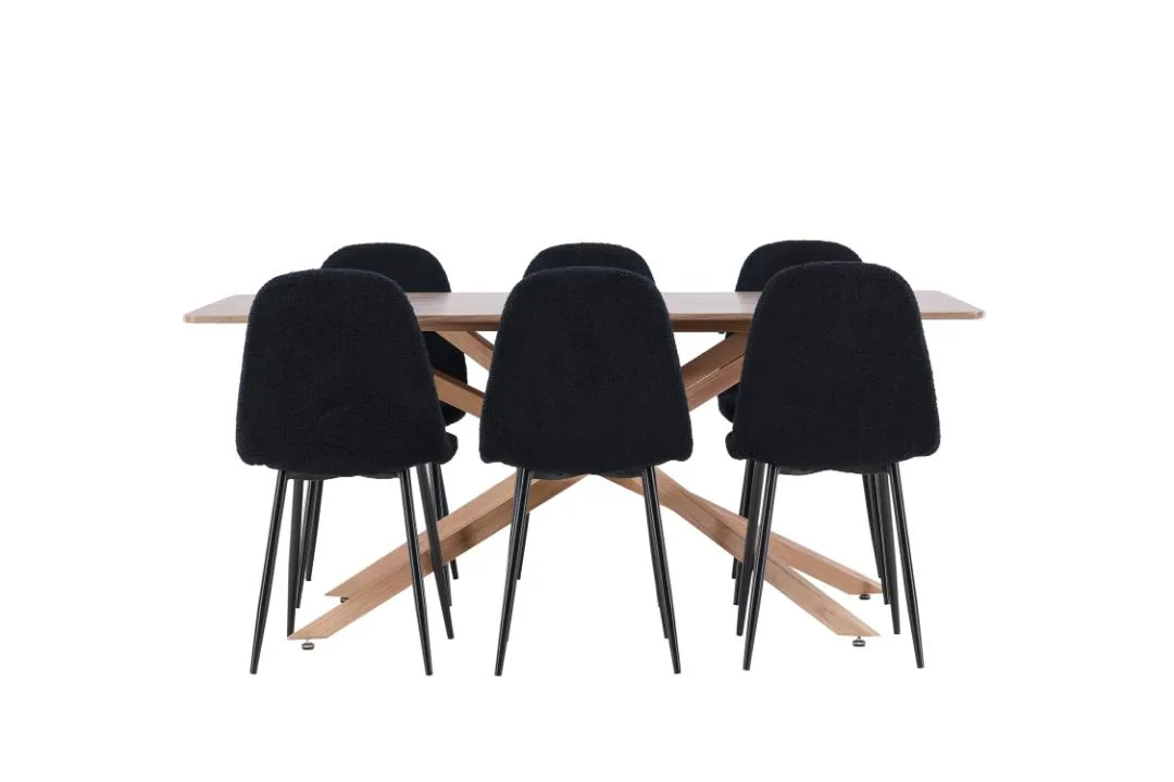 Piazza Essgruppe Tisch 90x180cm und 6 Stühle mocca, schwarz.
