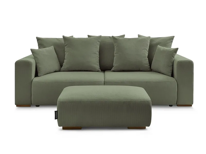 3er Sofa mit Hocker BOBOCHIC SIDONIE Cord-Stoff grün