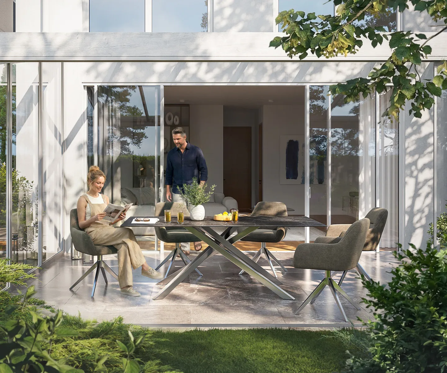 Outdoortisch Edge 200x100 cm Keramik Laminam® Nero Greco Anthrazit Kreuzgestell Rechteck Edelstahl