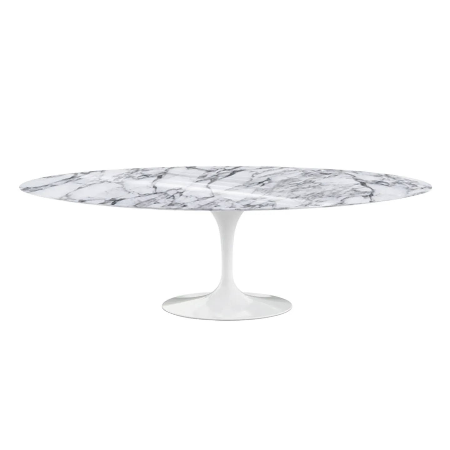 Knoll - Saarinen Oval Table - Matbord, 244 x 137 cm, Vitt underrede, skiva i matt vit Arabescato marmor - Matbord - Eero Saarinen - Vit - Metall/Sten