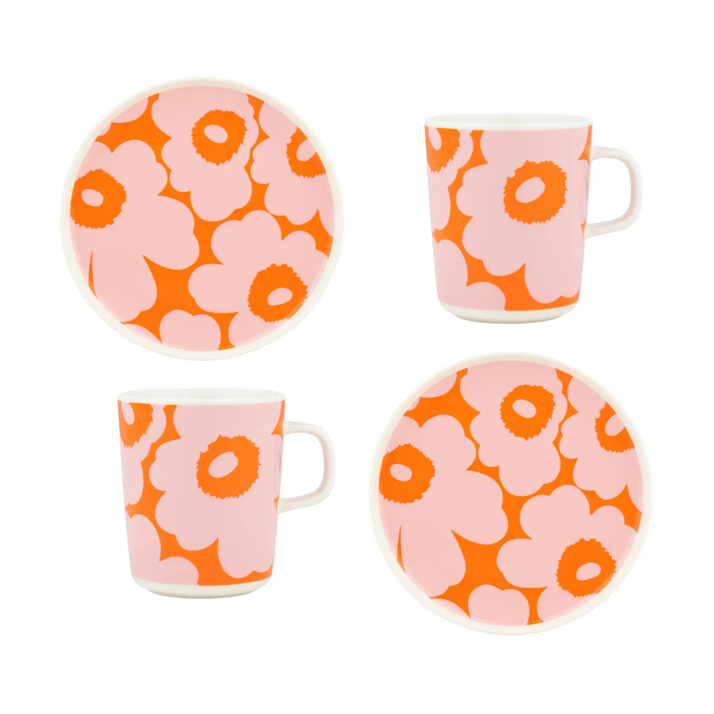 Marimekko Unikko Frühstücksset White-pink-orange, 4 delar