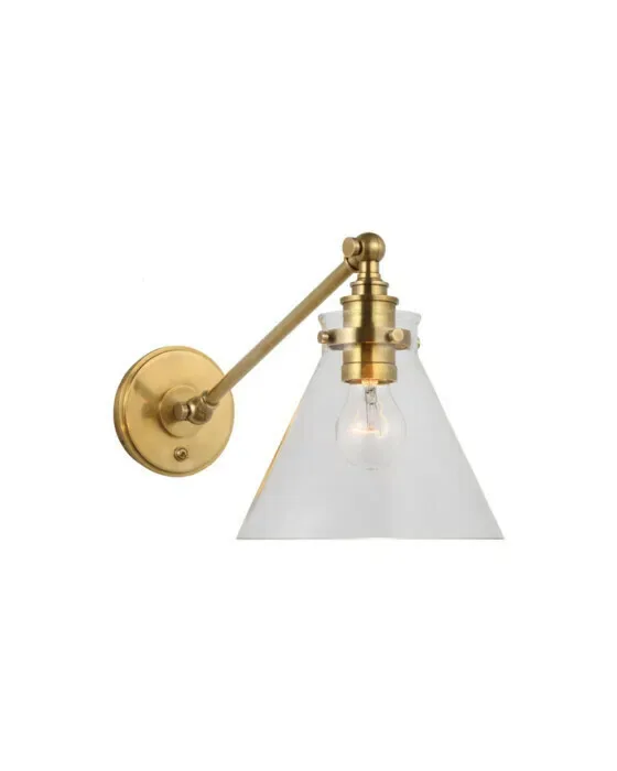 Parkington Single Library Wall Light Antique Brass/Clear