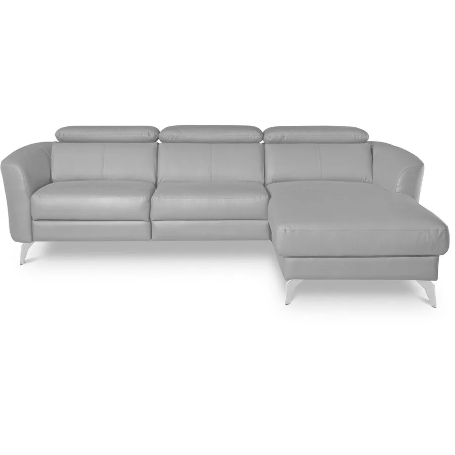 Ecksofa Simba Links 100% Echtleder + Korpus Lederlook Platin B 261 T 183 cm