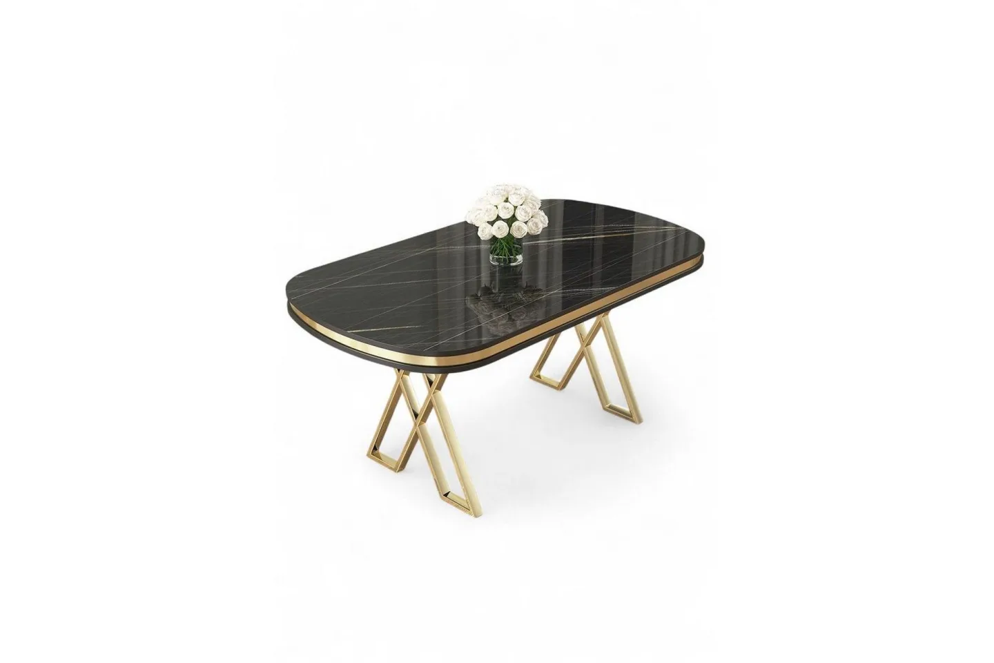 Omin Matbord 168 cm Oval - Svart Marmor/Guld