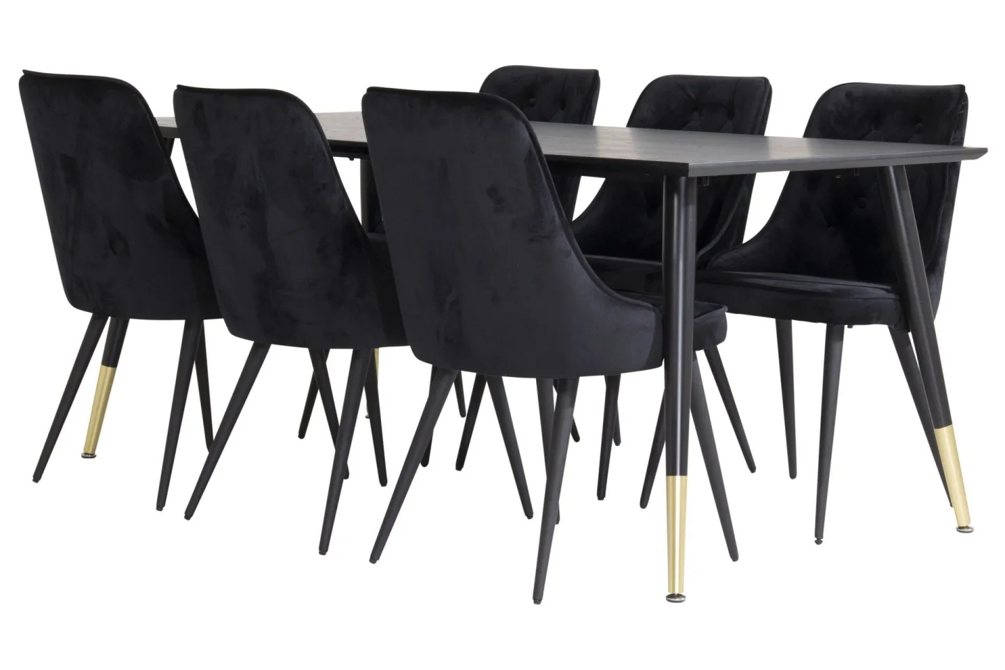 Dipp Matgrupp 180 cm Rektangulär med 6 Velvet Deluxe stolar - Svart/Guld