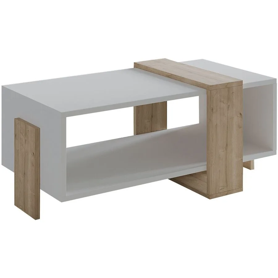 Salontisch Georis Weiß, Saphir-Eiche 100% Melaminbeschichtete Kiefer B 90 T 49 cm