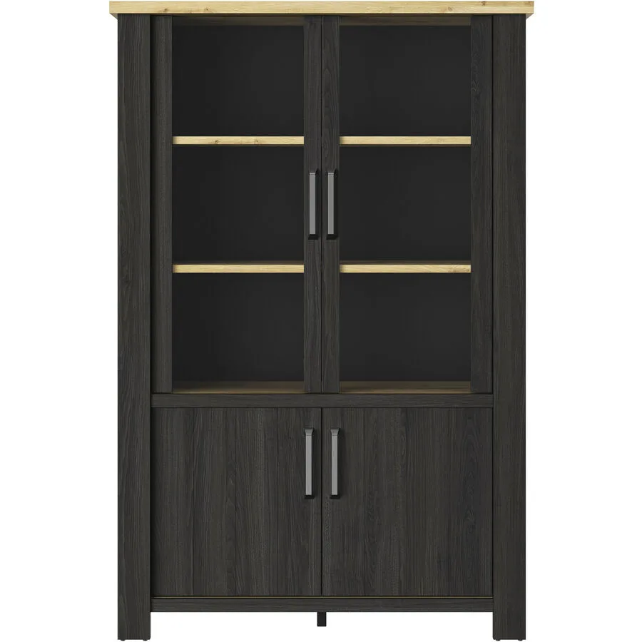Vitrine Reyet schwarz/Eiche Holzwerkstoff B 121 H 183 cm