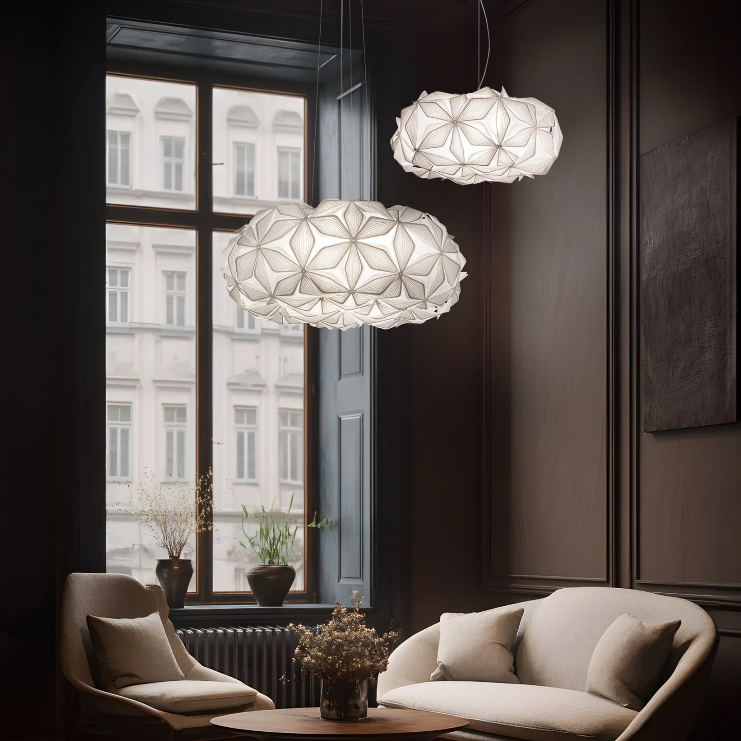 C'EST LA VIE Pendelleuchte, weiß/Kabel klar, Ø 70 cm - Slamp - Wohnzimmer - Design - Kunststoff - Mit Schirm
