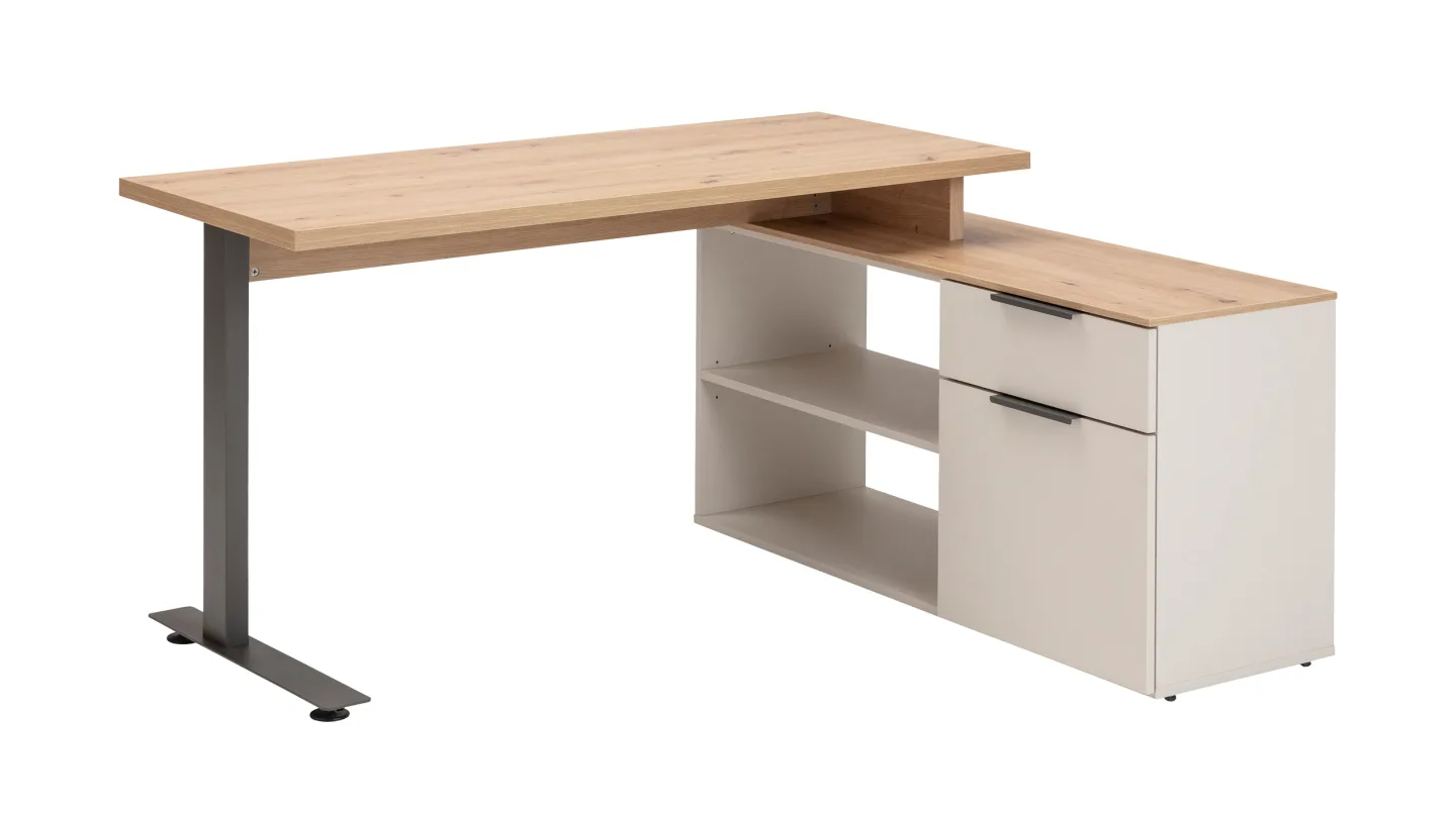 Eck-Schreibtisch Beige-Kaschmir Artisan Eiche 140 cm - SYNOS
