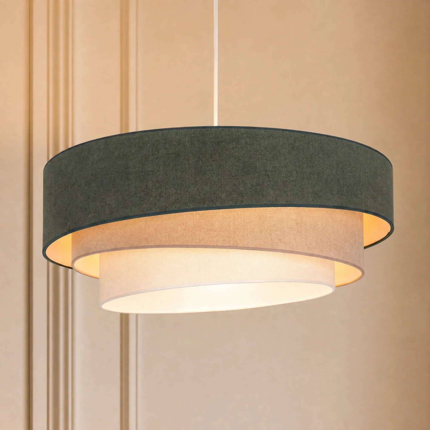 Trio Pendellampe, grün/beige, Ø 60 cm, Textil, E27 - Duolla - Wohnzimmer - Junges Wohnen - Stoff / Textil - Einflammig