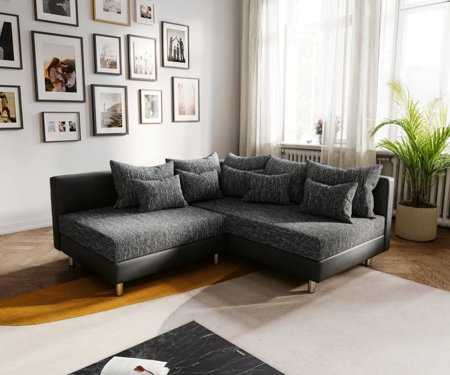 Ecksofa Clovis Schwarz Ottomane Rechts Modulsofa erweiterbar