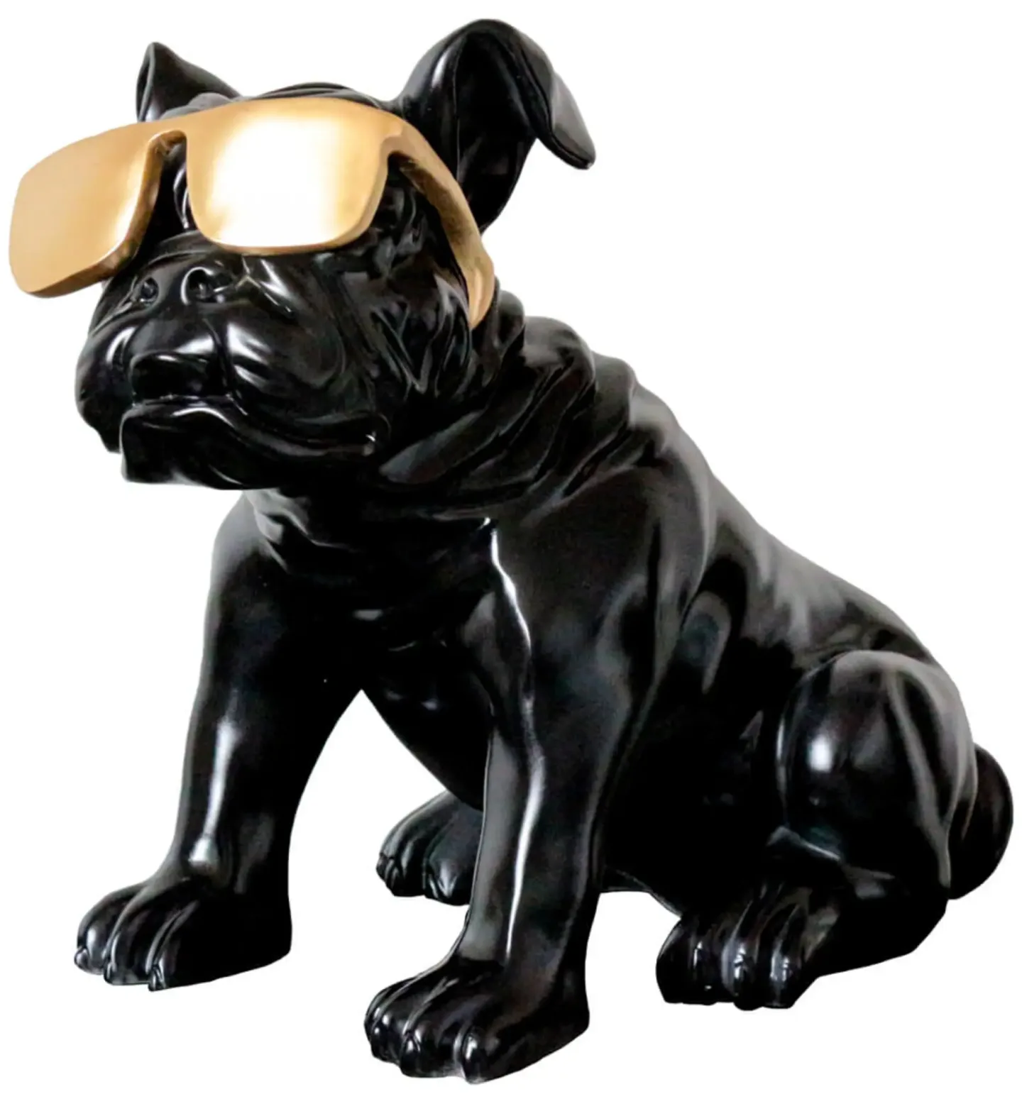 image LAND Skulptur Bulldogge mit Goldener Sonnenbrille Gelb | Schubiger Möbel