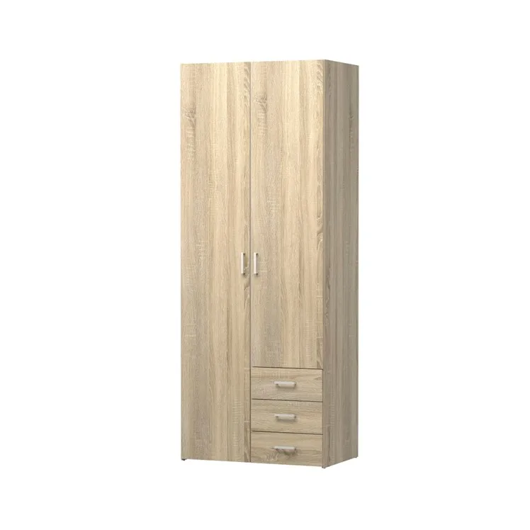 Spell Kleiderschrank 2 Türen, 3 Schubladen eiche Struktur Dekor.