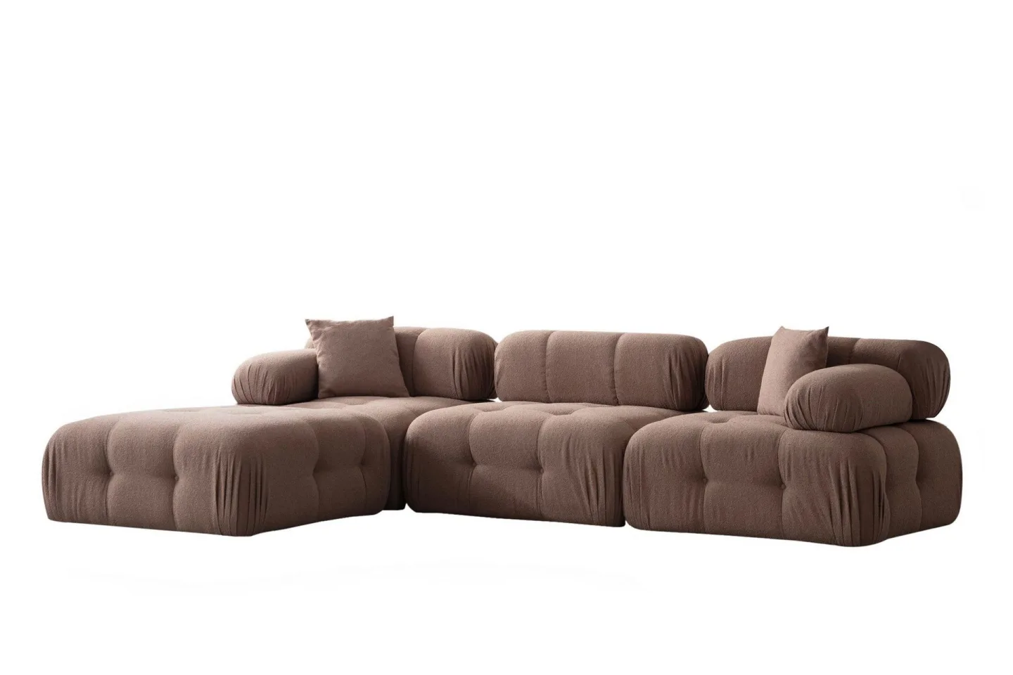 Belgin Bubblig Divansoffa 3-sits 315 cm med utfällbara armstöd och ryggstöd - Brun