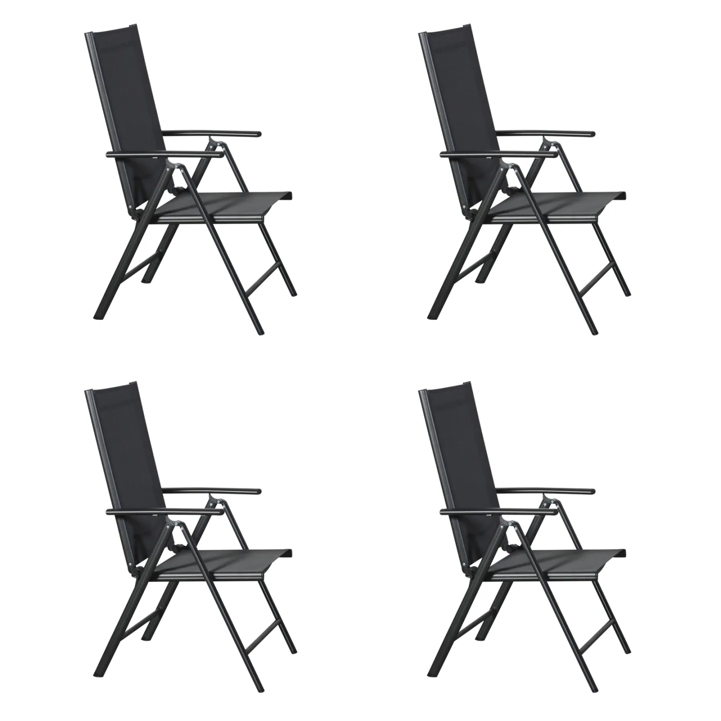 Kelly 4 x Gartenstuhl, justierbarer Rücken, 7 Positionen schwarz/grau.