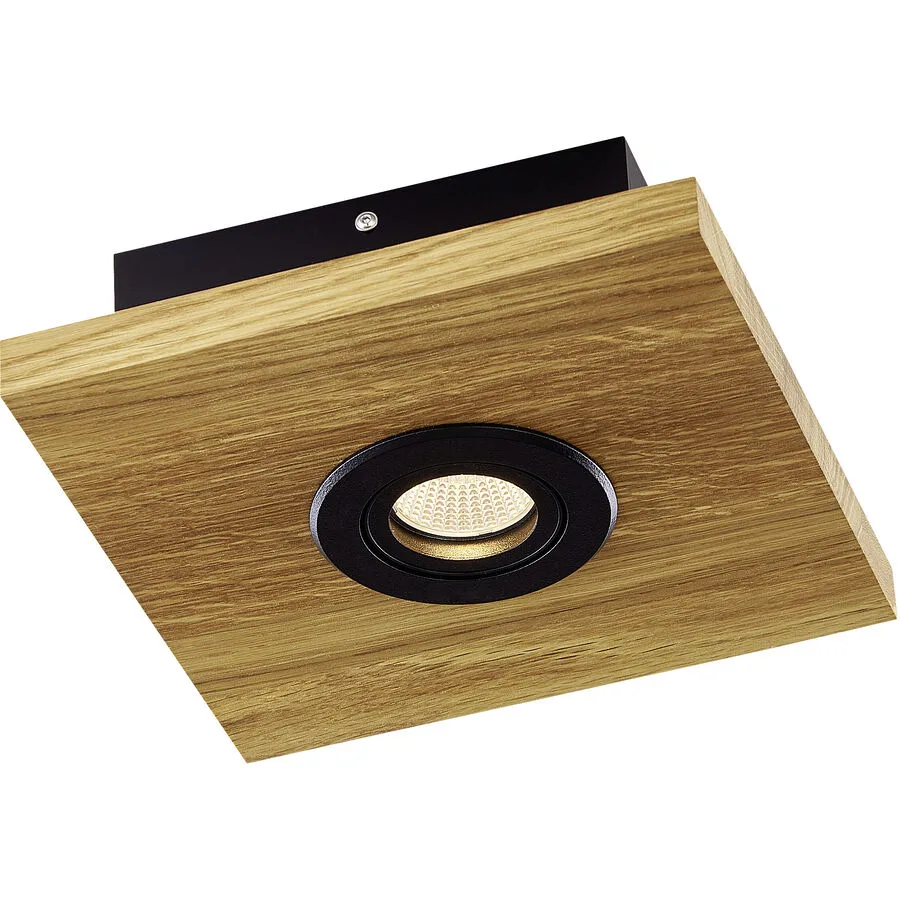 HERZBLUT Deckenlampe Lennon Schwarz Metall/Holz 20 cm 6 cm - Farbe: natur/schwarz - Material: Nickel/Holz