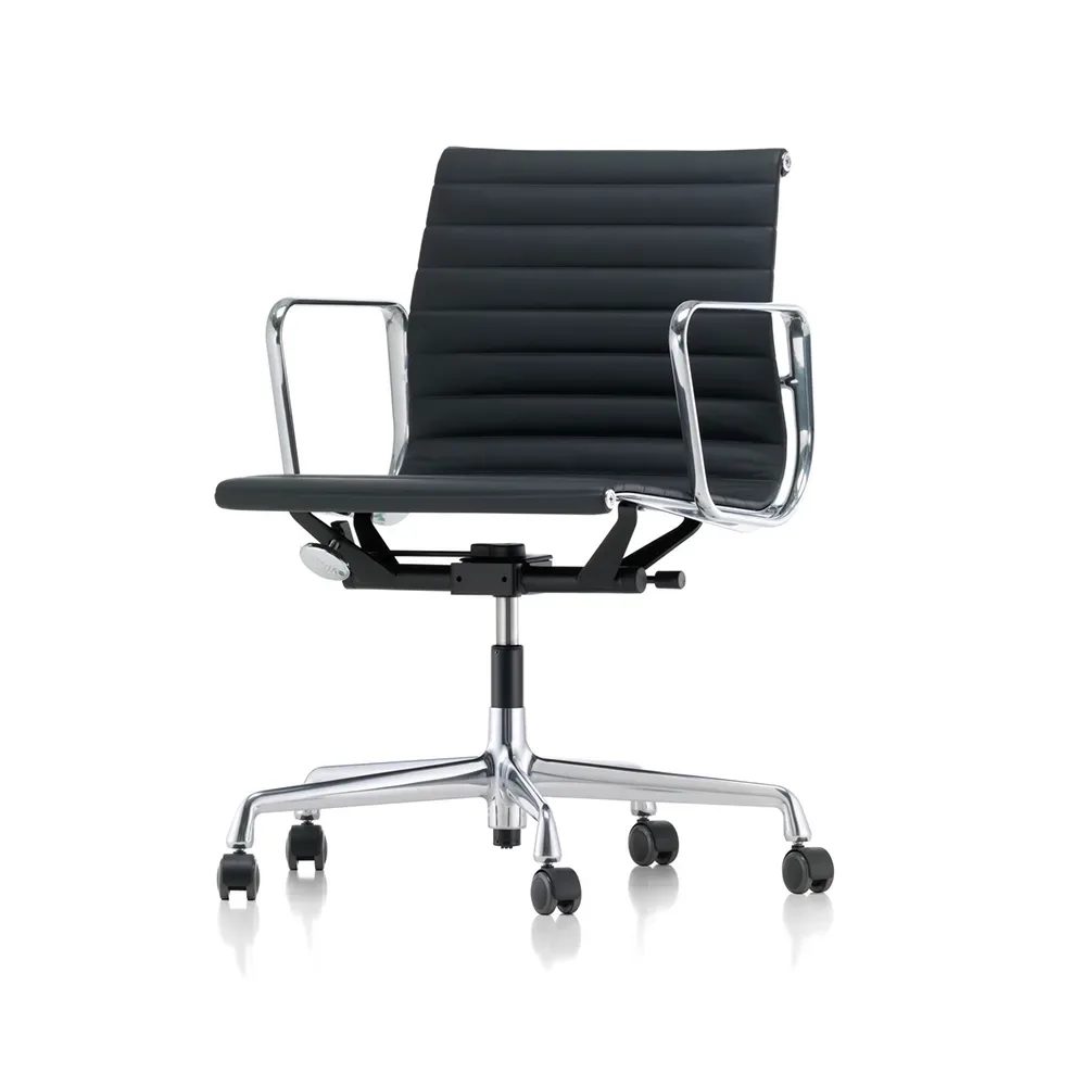 Vitra EA 117 kontorsstol läder L20 66 nero-polerad aluminium