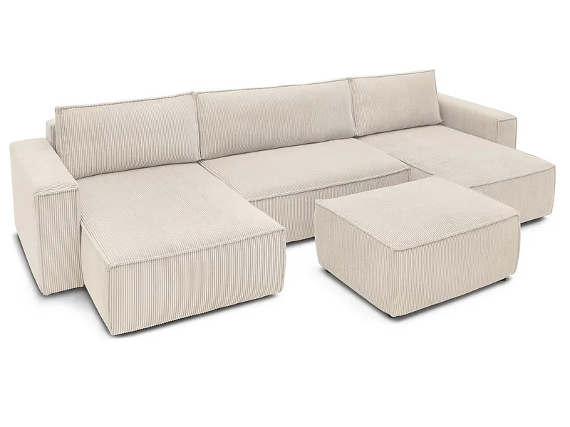 Panorama-Ecksofa mit Hocker BOBOCHIC NIHAD Cord-Stoff beige