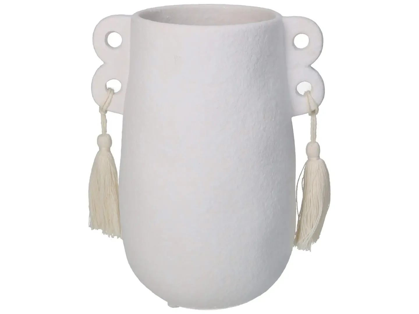 Kersten Vase Weiss mit Quasten H: 19 cm | Schubiger Möbel