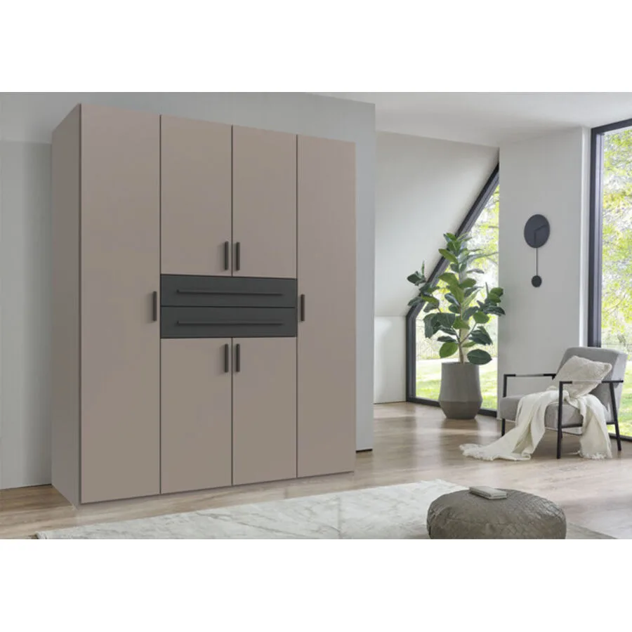 Kleiderschrank Stride Saharagrau, Rahmen + Abs. Grafit - Griffe Grafit Mischholz B 180 cm