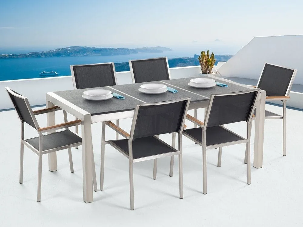 Bacoli Matgrupp Utomhus 180 cm + 6 Utestolar - Grå