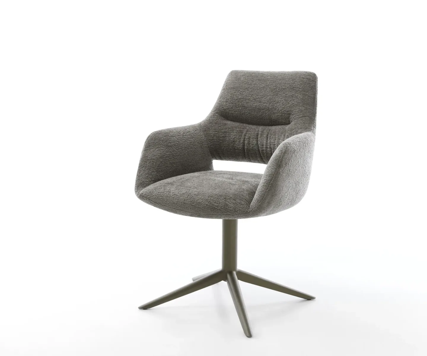Drehstuhl Yago-Flex mit Armlehnen Bouclé Soft Schlamm Fußkreuz Effektfinish Titan 360° drehbar Wippfunktion Taschenfederkern