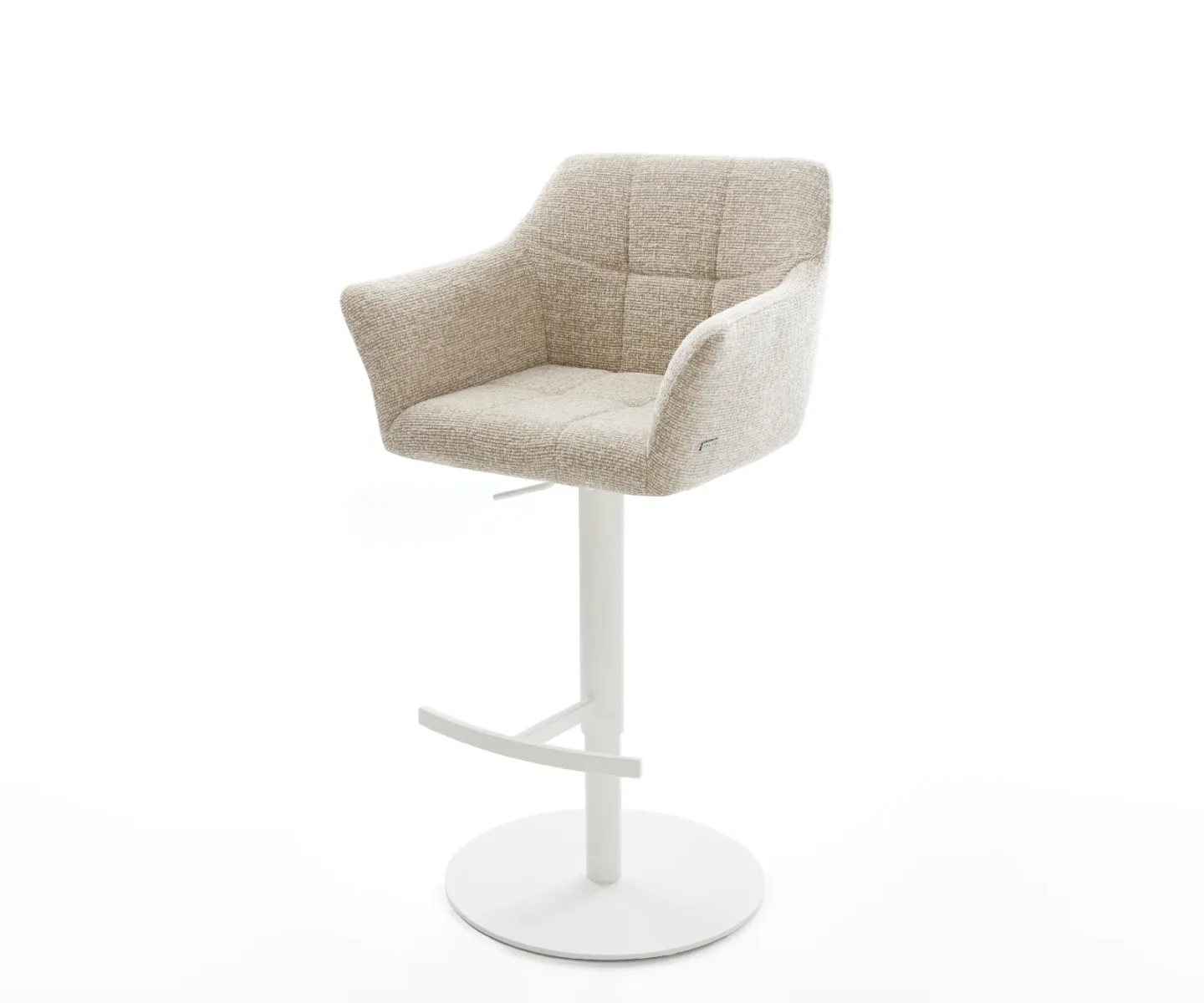 Barstuhl Yulo-Flex Webstoff Soft Beige Drehfuß höhenverstellbar Metall Weiß