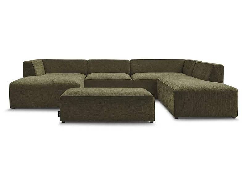 Panorama-Ecksofa mit Hocker BOBOCHIC MEGEVE Stoff mit Textur grün