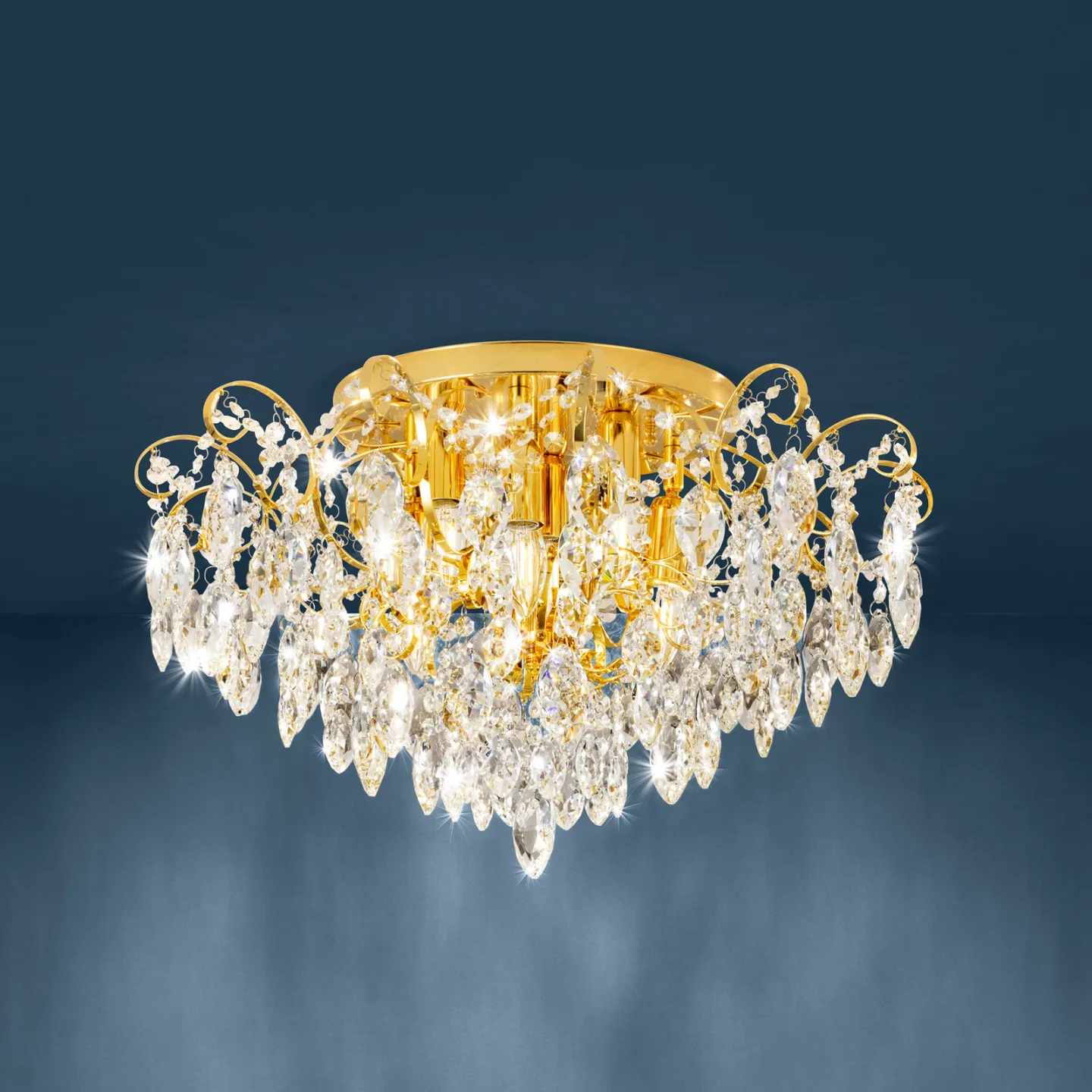 Fenoullet loftlampe, messing, Ø 60 cm - Stars of Light - Stue - Glas - Med flere lyskilder