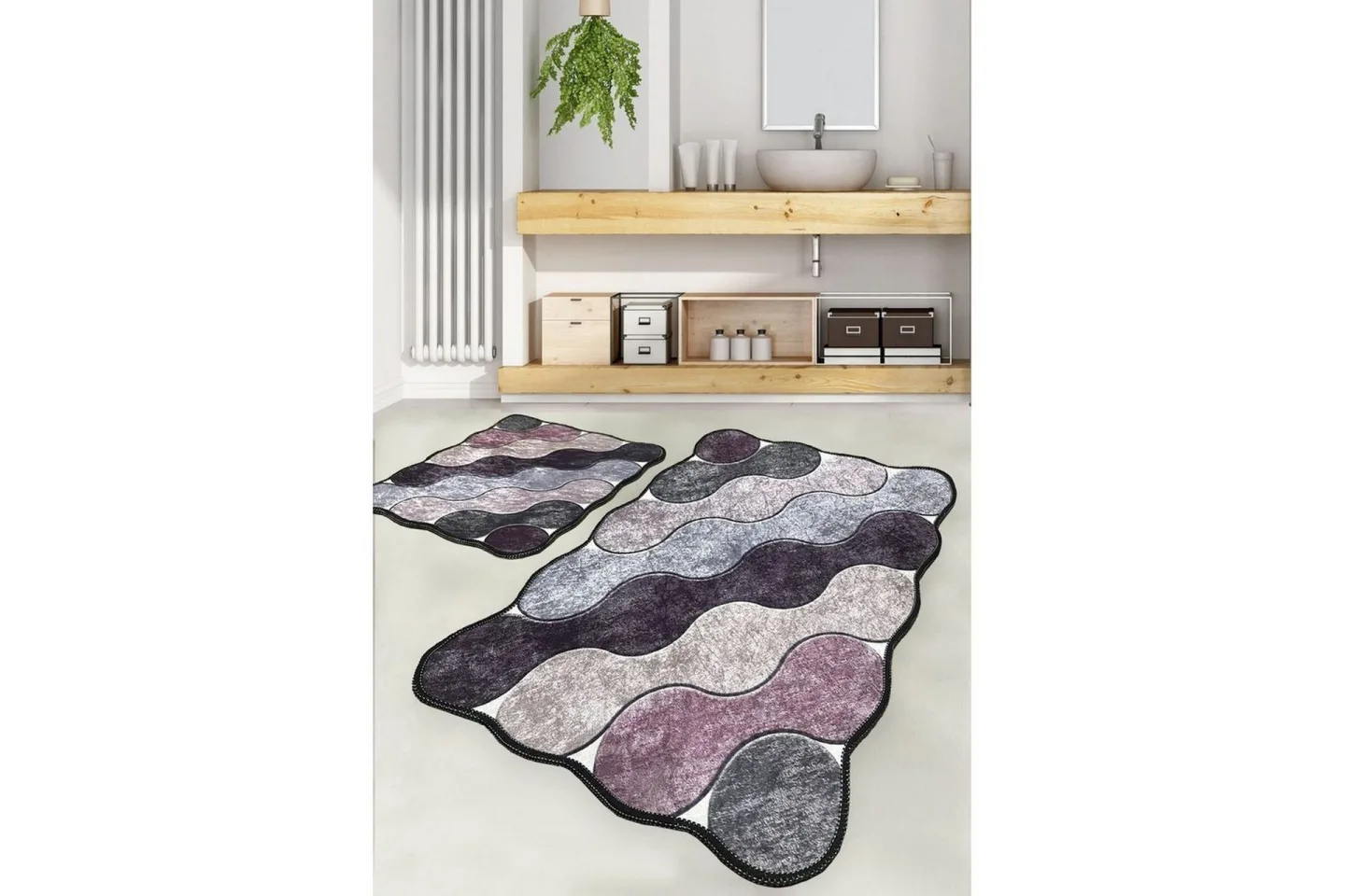 Badrumsmattset (2 delar) Sufia Mytikas / Grå / Syren - Mytikas / Grå / Syren