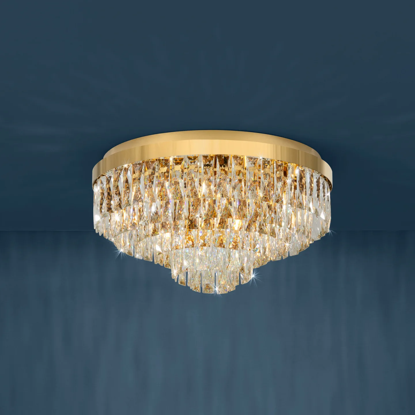 Valparaiso Deckenlampe, gold Ø 58 cm Metall - Stars of Light - Wohnzimmer - Glas - Mehrflammig