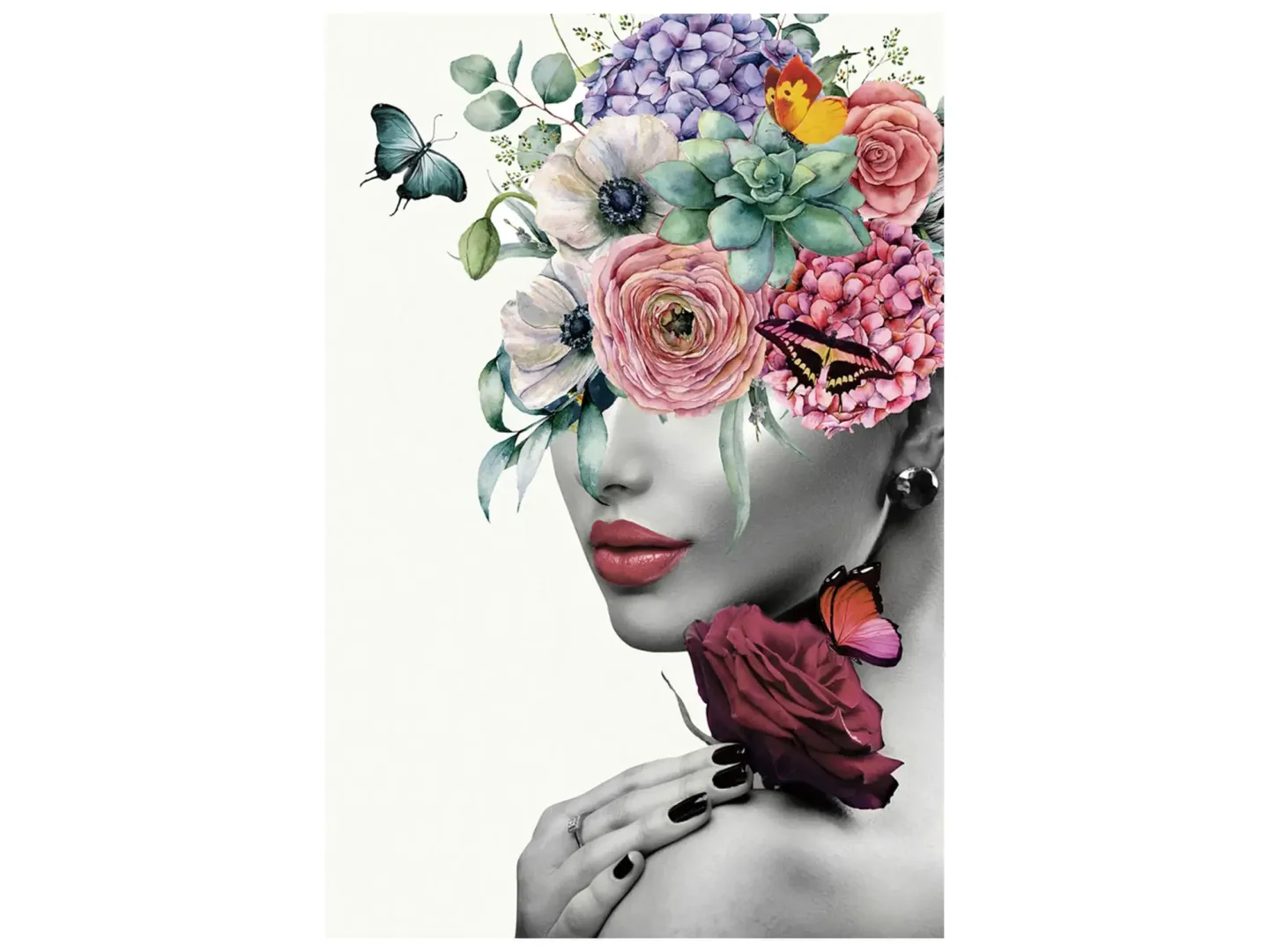 image LAND Digitaldruck auf Glas Lady mit Blumenperücke | Schubiger Möbel